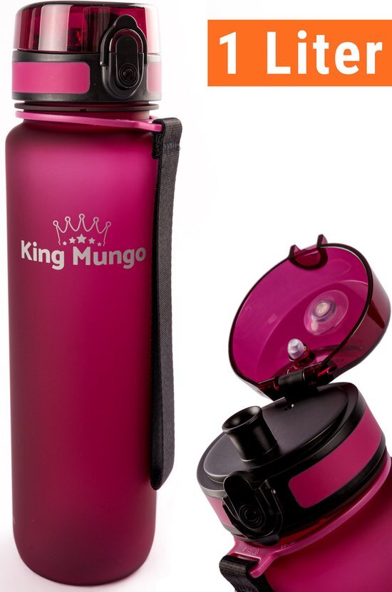King Mungo Drinkfles - Sport Bidon Drinkbus - 1 Liter - Paars/Rood
