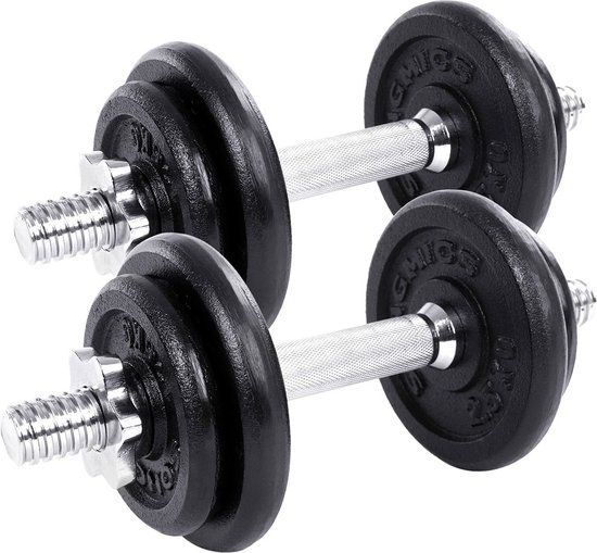 SONGMICS Dumbbell set - 2x 10 kg - 20 kg total - cast iron - anti-slip grip - silver with black