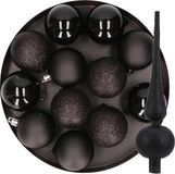 Billiet - Vanlaere 12x stuks boules de Noël en plastique 6 cm avec étoile scintillante incluse noir