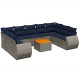 vidaXL 10-delige tuinbankset met kussens, grijs, polyrotan