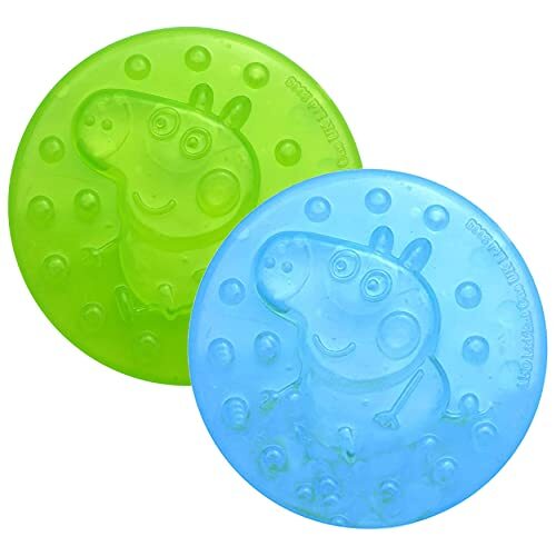 SRV Hub SRV Hub® Pepa Pig Siliconen 3D Water Gevulde Bijtring Kauwbare Siliconen Tandjes Ring voor Kinderen (Pack van 2 Blauw en Groen)