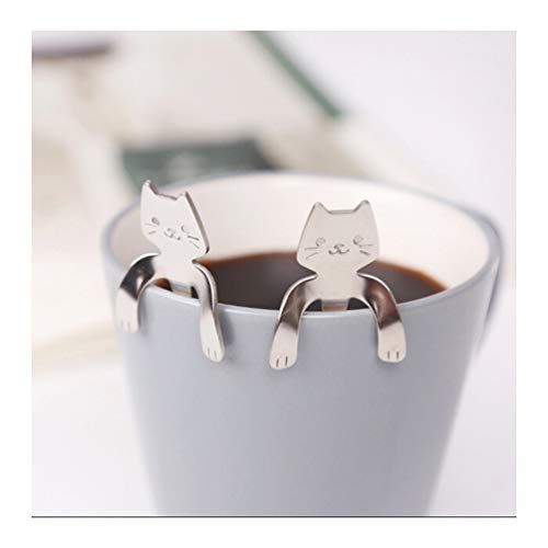 Mein HERZ Set van 4 katten- en koffielepels, roestvrij staal, hangend design, theelepels, dessertlepels voor water, thee, melk, koffie, dessert, drank, mengen, milkshake, om op te hangen, lepel, keuken gadget