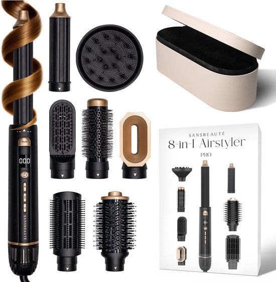 Sansbeauté® 8-in-1 Airstyler met Diffuser en Opbergdoos - Multistyler - Föhnborstel Kort Haar - Haarkruller - Haarstyler - Haardroger - Warmteborstel - Krulborstel - Krultang - Haarstijler - Stijlborstel - 5 in 1 Hairstyler