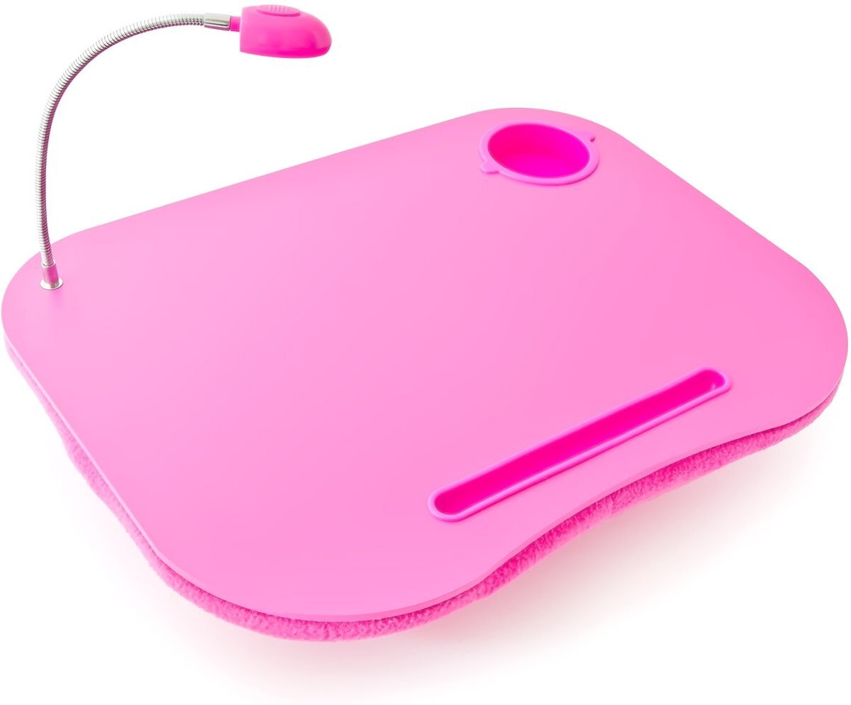 Relaxdays laptoptafel met LED-licht + bekerhouder, bedtafel roze laptop tafeltje