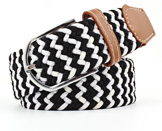 Geweven Riem - duo color - zwart/wit - Elastisch - 110 cm - Unisex