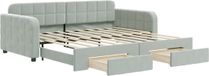 vidaXL Slaapbank met onderschuifbed en lades 90x190 cm fluweel lichtgrijs