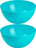 Plasticforte Serveerschaal/saladeschaal - 2x stuks - D23 x H10 cm - kunststof - blauw