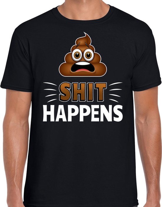 Bellatio Decorations Funny emoticon t-shirt shit happens zwart voor heren 2XL