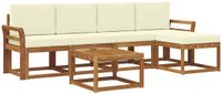 vidaXL - Bank loungeset - 5 zitplekken - Natuurlijk en crème - Acacia hout