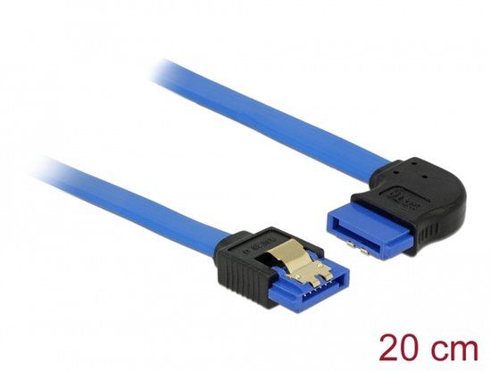Delock Cable SATA 6 Gb/s receptacle straight > SATA receptacle right angled 20 cm blue with gold clips