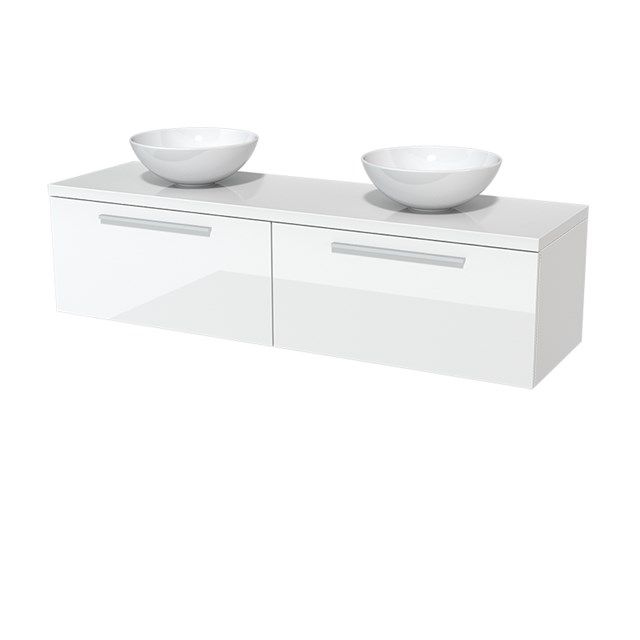 Maxaro Badkamermeubel voor Waskom 160cm Modulo Plato Hoogglans Wit 2 Lades Vlak