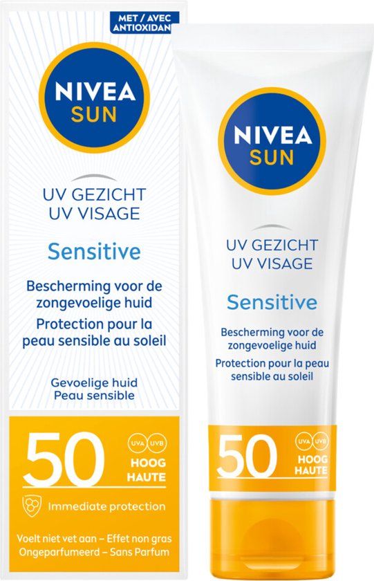NIVEA SUN Face Sensitive Zonnebrand Gezicht - SPF 50 - 50 ml - Parfumvrij