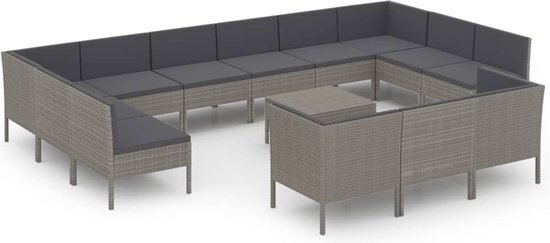 vidaXL 14-delige Loungeset met kussens poly rattan grijs