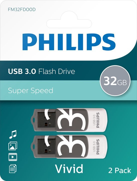 Philips FM32FD00D - USB 3.0 32GB - Vivid - Grijs - 2 stuks