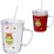 Merkloos Relaxdays drinkglazen met rietje - set van 2 - 400 ml - beren design - kinderglazen - met handvat