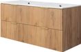 3xE living Meuble sous-vasque suspendu 120 cm, chêne craft, poignées dorées