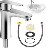 Merkloos Fonteinkraan Eengreepskraan voor badkamer gastentoilet - roestvrij staal - wastafel - koudwaterkraan - 60 cm aansluitslang
