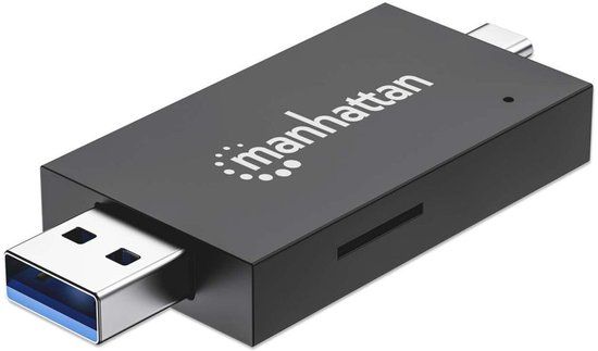 USB Manhattan USB-A/USB-C Multiformaat Kaartlezer/-schrijver, 5 Gbps (USB 3.0), Zwart/Transparant