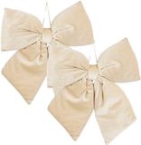 Mica Decorations Noeud de Noël - 2x - crème - 30 x 34 cm - polyester velours