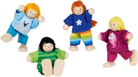 Goki Houten Poppenhuis Poppen Flexibel Kinderen, 4st. - Multi kleuren