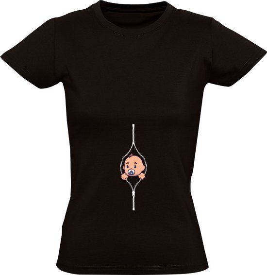 Baby rits Dames T-shirt | moeder | zwanger | grappig | Zwart - 4XL - Zwart