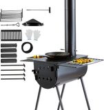VEVOR Houtkachel, 229,7cm, Gelegeerd Staal Campingtentkachel, Draagbare Houtkachel met Schoorsteenpijp en Handschoenen, 49161cm³ Firebox Hot Tent-Fornuis voor Koken en Verwarming buiten met 8 Pijp