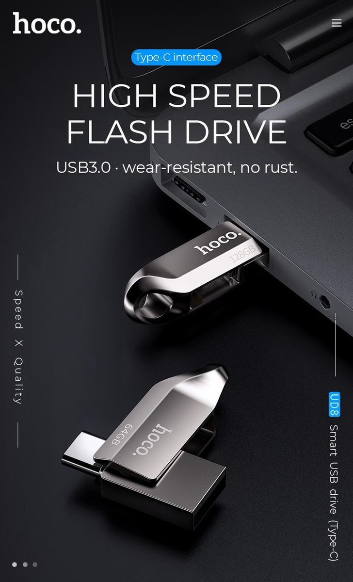 hoco 2 in 1 Geheugen Stick 128GB USB C en USB 3.0 - Flash Drive - Telefoon USB Stick