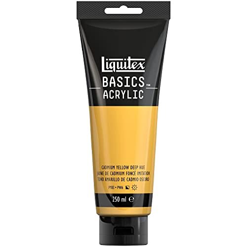 Liquitex 88700217 Basics enkelvoudig pigmenteerde acrylverf, kunstenaarspigmenten, lichtecht, medium viscositeit, goede kwaliteit, satijn finish - 250ml tube, Cadmium Yellow Deep Hue