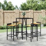 Prolenta Maison Exclusive - Ensemble bar de jardin 5 pièces en polyrotin noir et bois d'acacia massif