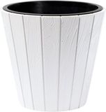 Prosperplast Plantenpot/bloempot Wood Style - kunststof - wit - D30 x H28 cm
