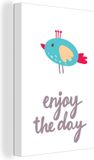 OneMillionCanvasses Canvas Schilderij - "Enjoy the Day" Quote & Blue Bird - 120x180cm - Modern Wall Art
