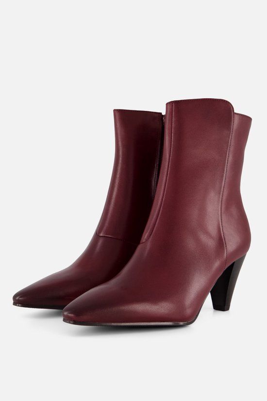 Tamaris Core Dames Enkellaarzen Bordeaux Leer Blokhak Ritssluiting
