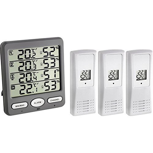 TFA Airconditioning monitor draadloze thermo-hygrometer met 3 zenders, kunststof, grijs, L 130 x B 70 x H 185 mm