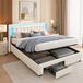 Superaly Lit Double Rembourré 140x190 cm, Lit Coffre Avec Vérin Pneumatique, 2 Tiroirs De Rangement, Lampe LED 6 Couleurs Télécommandable, Lit Adulte Au Moderne Et Tendance, Velours, Beige