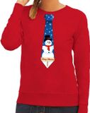 Bellatio Decorations Shoppartners Bv Foute kersttrui / sweater stropdas met sneeuwpop print rood voor dames L