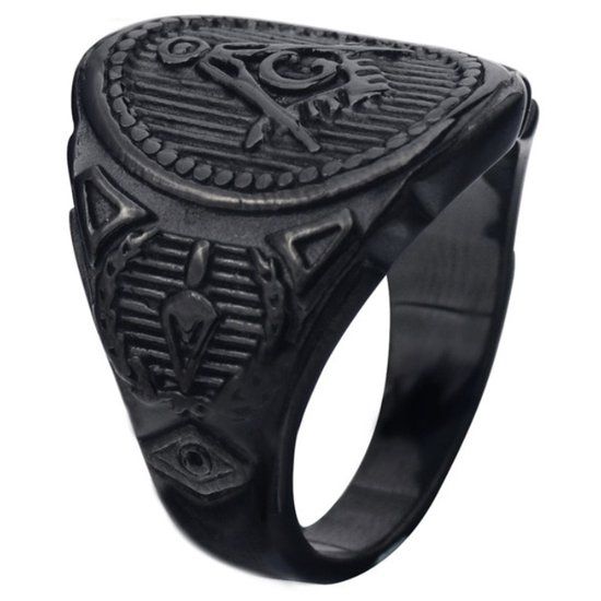 Mendes Steel Heren ring Vrijmetselaars Edelstaal Zwart -17mm