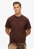 Superdry T-shirt met borstzak en contrasterend stiksel - Heren - L - Katoen - Ronde hals - Korte mouw - Casual - Effen - Washed brown