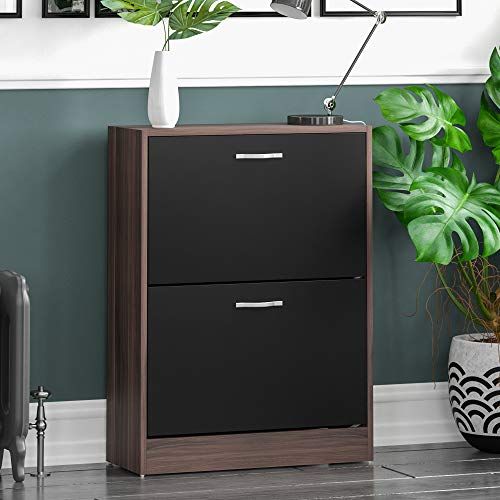 Home Discount schoenenkast 2 laden walnoot zwart - 5056107102234