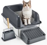 VEVOR Kattentoilet Open Kattentoiletpot Toilet 60l Donkergrijs RVS 30 l