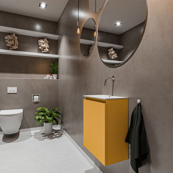 MONDIAZ TURE Fonteinset - 40x23x50cm - Ocher Mat - Wastafel Midden - Solid Surface Wit