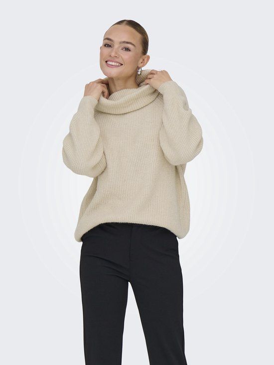 ONLY - ONLWHITNEY LIFE LS LOOSE ROLLNECK KNT - Meisjes - Gebreide trui - Maat M - Pumice Stone - Herfst/Winter 2025