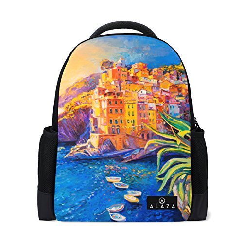 My Daily Mijn Dagelijkse Italië Huis Boot Zee Olie Schilderen Rugzak 14 Inch Laptop Daypack Bookbag voor Travel College School