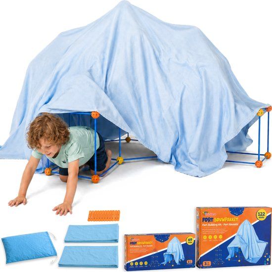 Fort Tiny Thinkers Fort Bouwpakket Megabundel + Uitbreidingspakket - 191 Onderdelen - Incl. Opbergzak & E-book - Constructiespeelgoed - Speeltent - Educatief Speelgoed - Bouwspeelgoed - Hut Bouwen