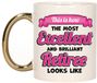 Bellatio Decorations Adeau Koffie/Thee Mok - Excellent Gepensioneerde - Goud/Roze - Keramiek - 300 ml