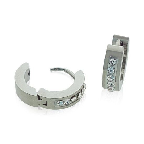 Aramat Jewels Oorringen Strass-Staal-Kristal-Transparant-14x4mm