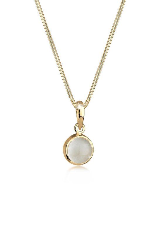 Elli Dames Halsketting - Hanger Rond met Maansteen in 925 Sterling Zilver