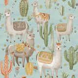 Me&miniMe Behang Kinderkamer Alpaca Cactus Blauw-Groen-Oranje-Grijs Babykamer Kinderbehang 0,53 x 10,05 M