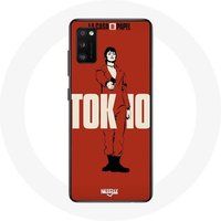 Maniacase Case voor Samsung Galaxy A41 La casa de papel Tokyo Fanart logo Rode Achtergrond