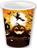 Fiestas Guirca Halloween/horror pompoen feest bekers - 6x - zwart - papier - 240 ml