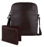 bugatti Leren schoudertas portemonnee Savona Crossover Bag + Wallet Brown donkerbruin